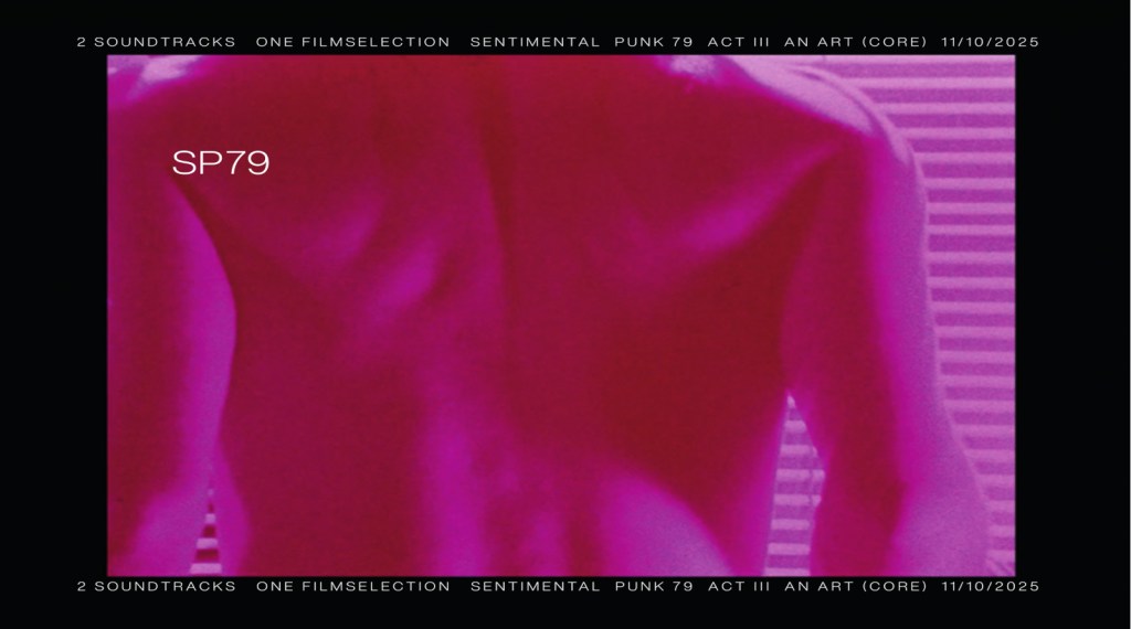Picture of the current flyer. We see the naked back of an unknown person. On the left upper corner it reads the number of the current episode and framing the image is the title and general information of the current event including the title, date and the theme of Sentimental Punk: 2 soundtracks 1 film selection